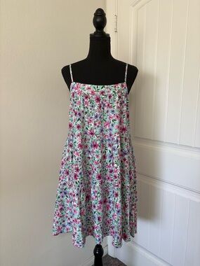 Gilli Mint Spaghetti-Strap Dress with Pink Floral Print